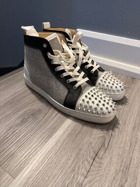 Christian Louboutin Black and White Spiked High-Top Sneakers